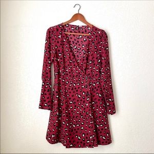 H&M Wrap Dress Divided Leopard Animal Print Maroon